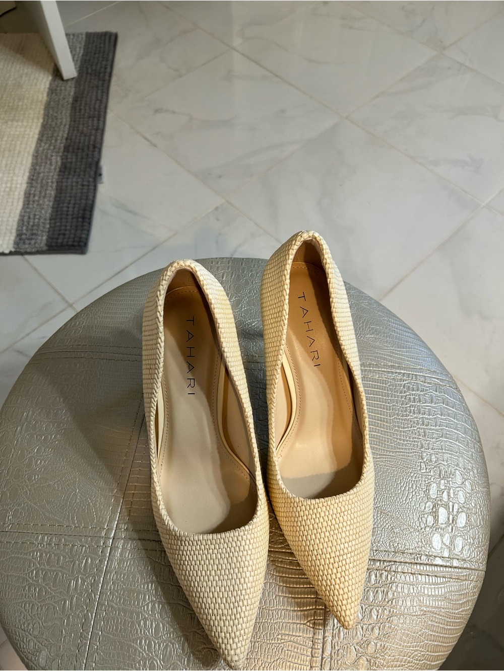 Tahari Woven Pointed-Toe Pumps in Cream